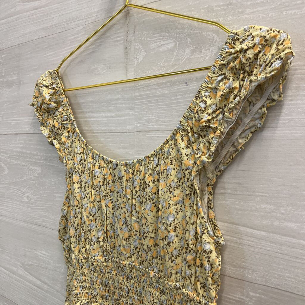 Yellow Floral Print Dress Small