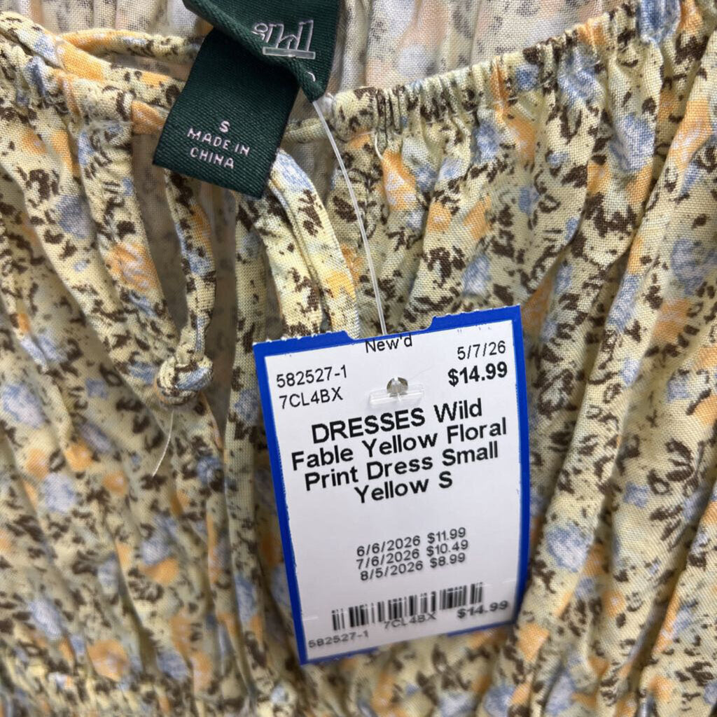 Yellow Floral Print Dress Small