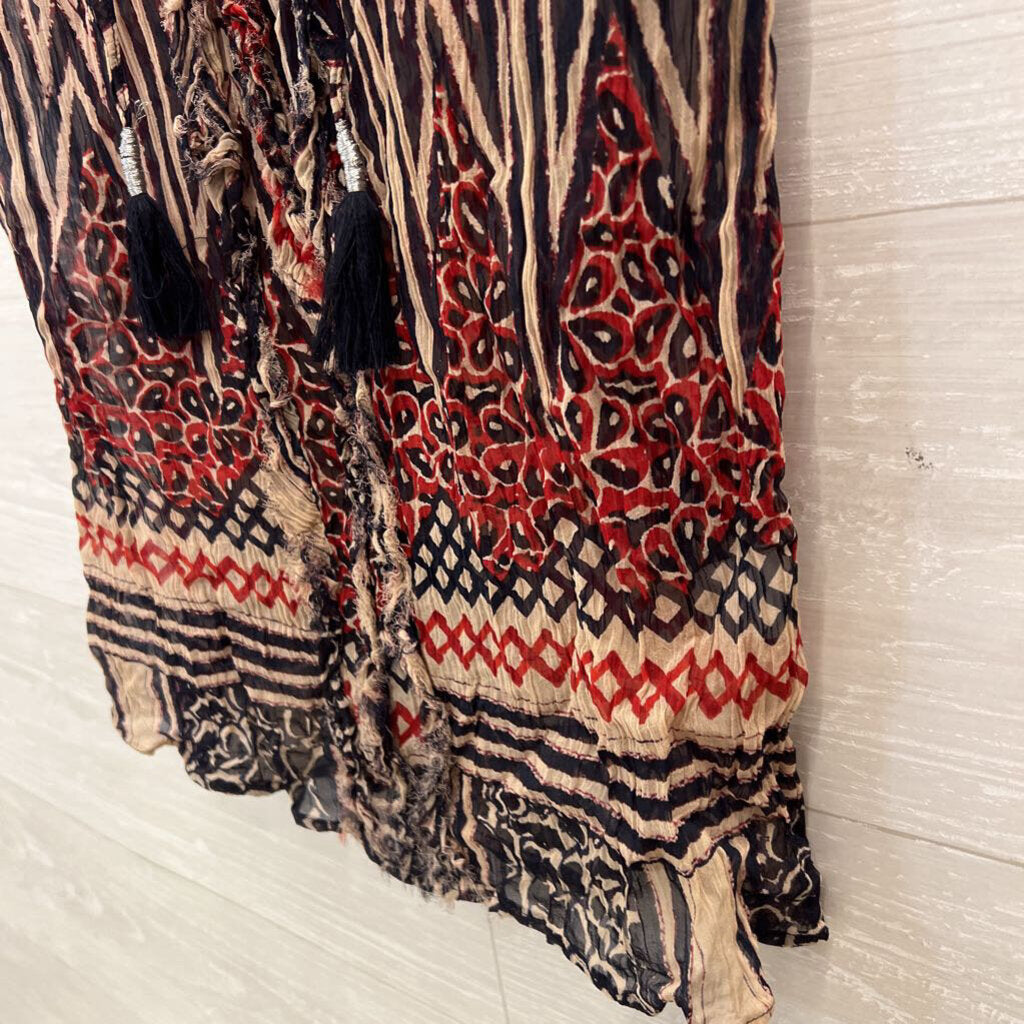 Lucky Brand Navy/ Beige/ Red Print Short Sleeve Dress Small