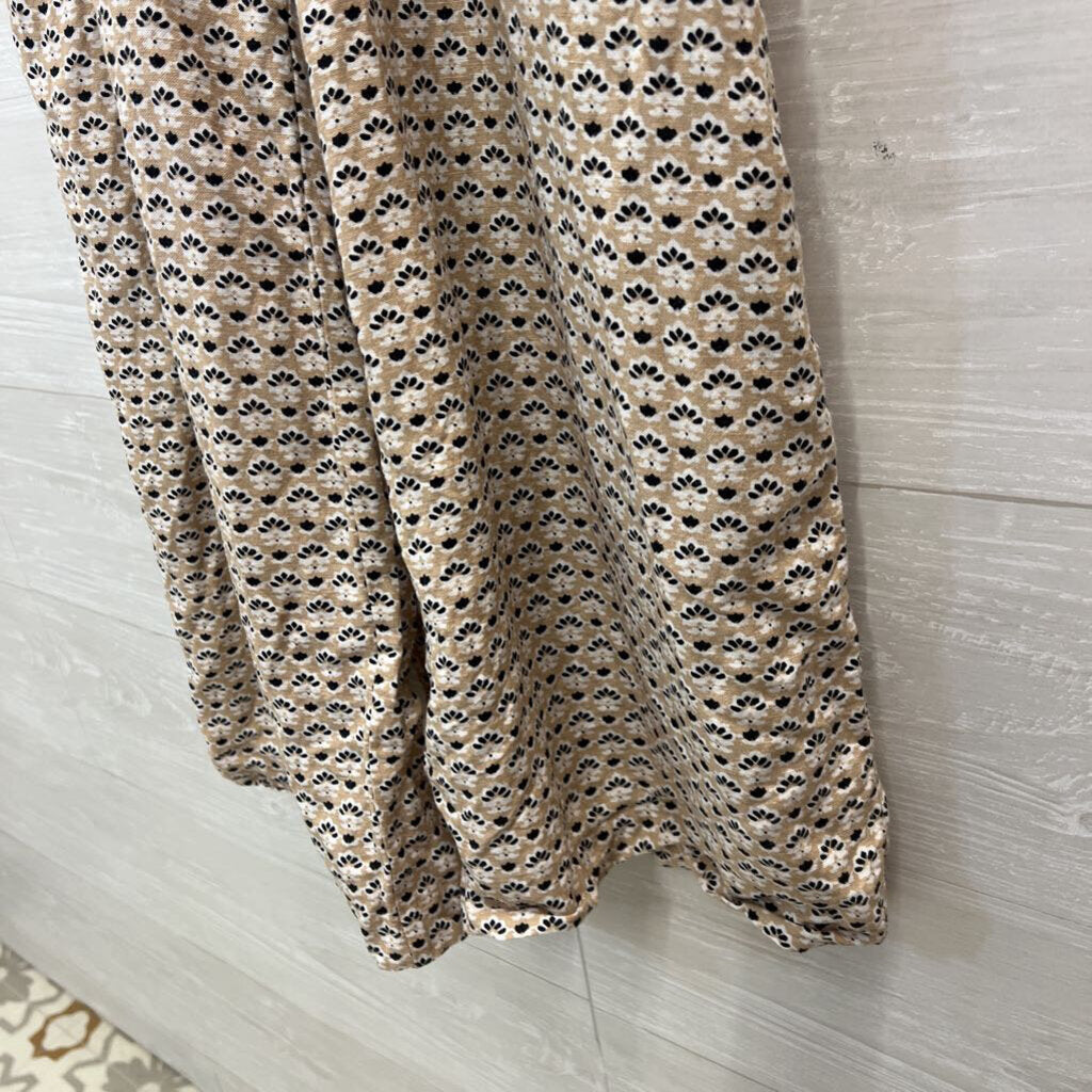 Ann Taylor Beige Print Linen Blend Short Sleeve Cropped Jumpsuit 0