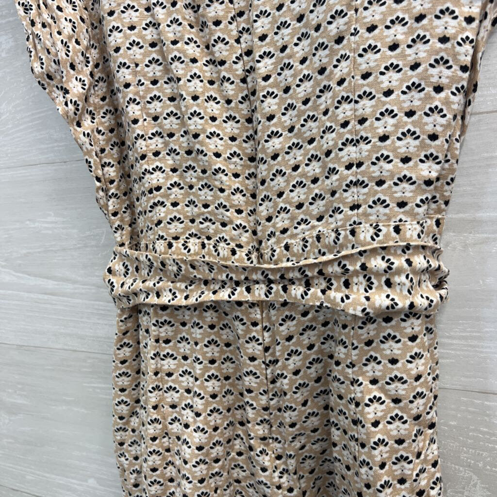 Ann Taylor Beige Print Linen Blend Short Sleeve Cropped Jumpsuit 0