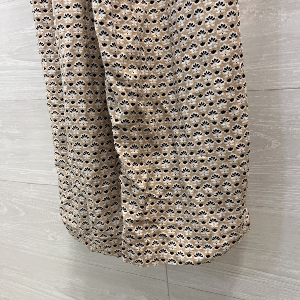 Ann Taylor Beige Print Linen Blend Short Sleeve Cropped Jumpsuit 0