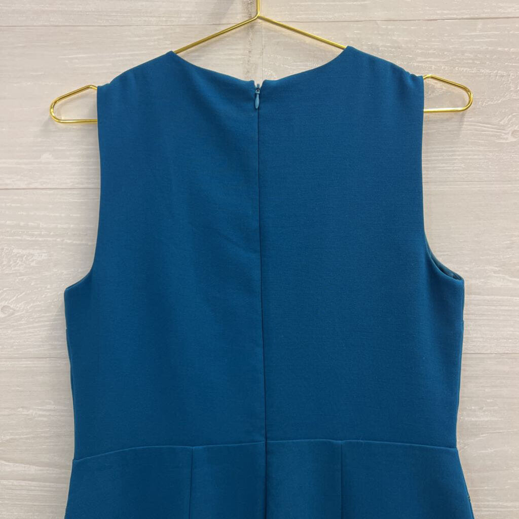 Darling Blue/ Multi Cross Stitch Print Sleeveless Dress Small