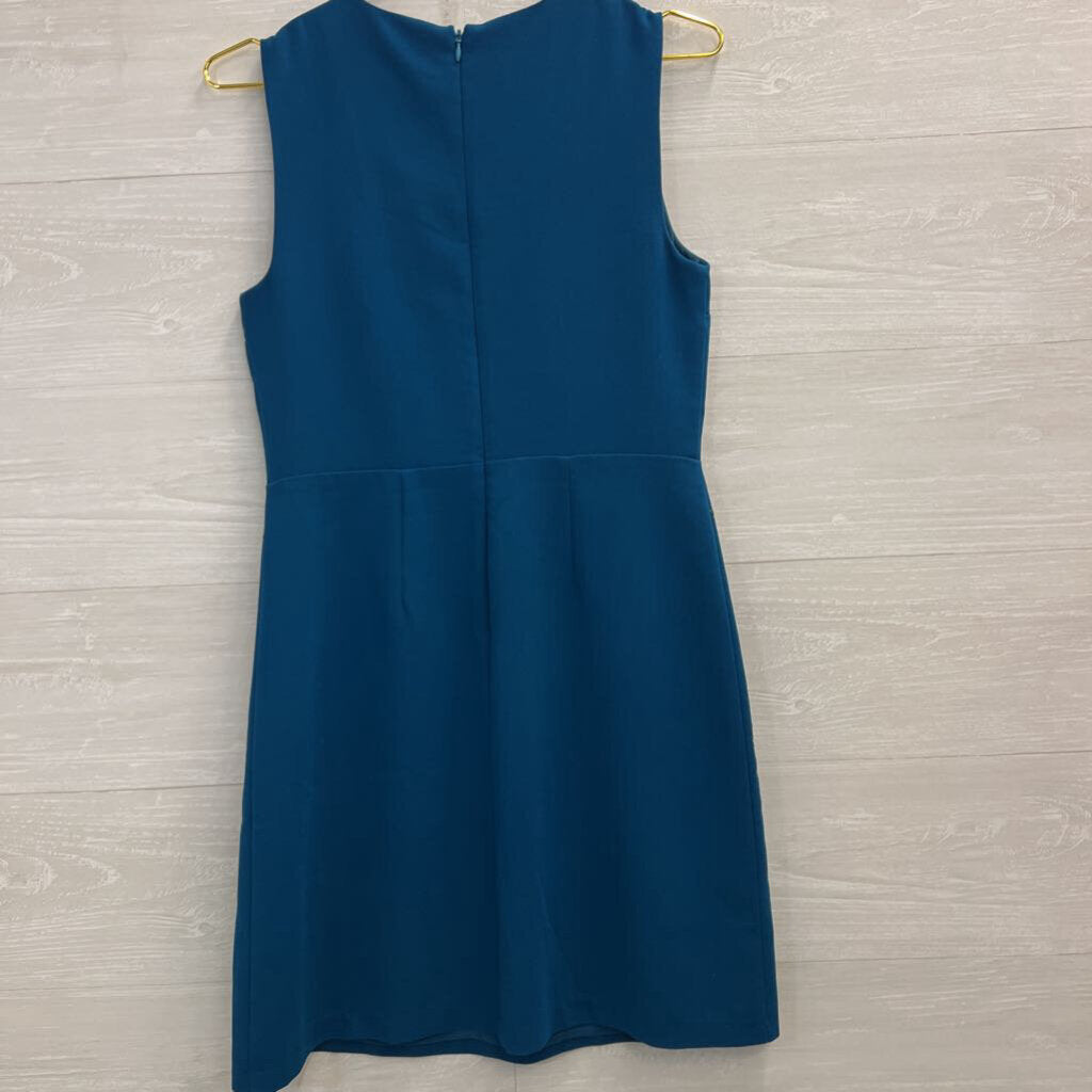 Darling Blue/ Multi Cross Stitch Print Sleeveless Dress Small