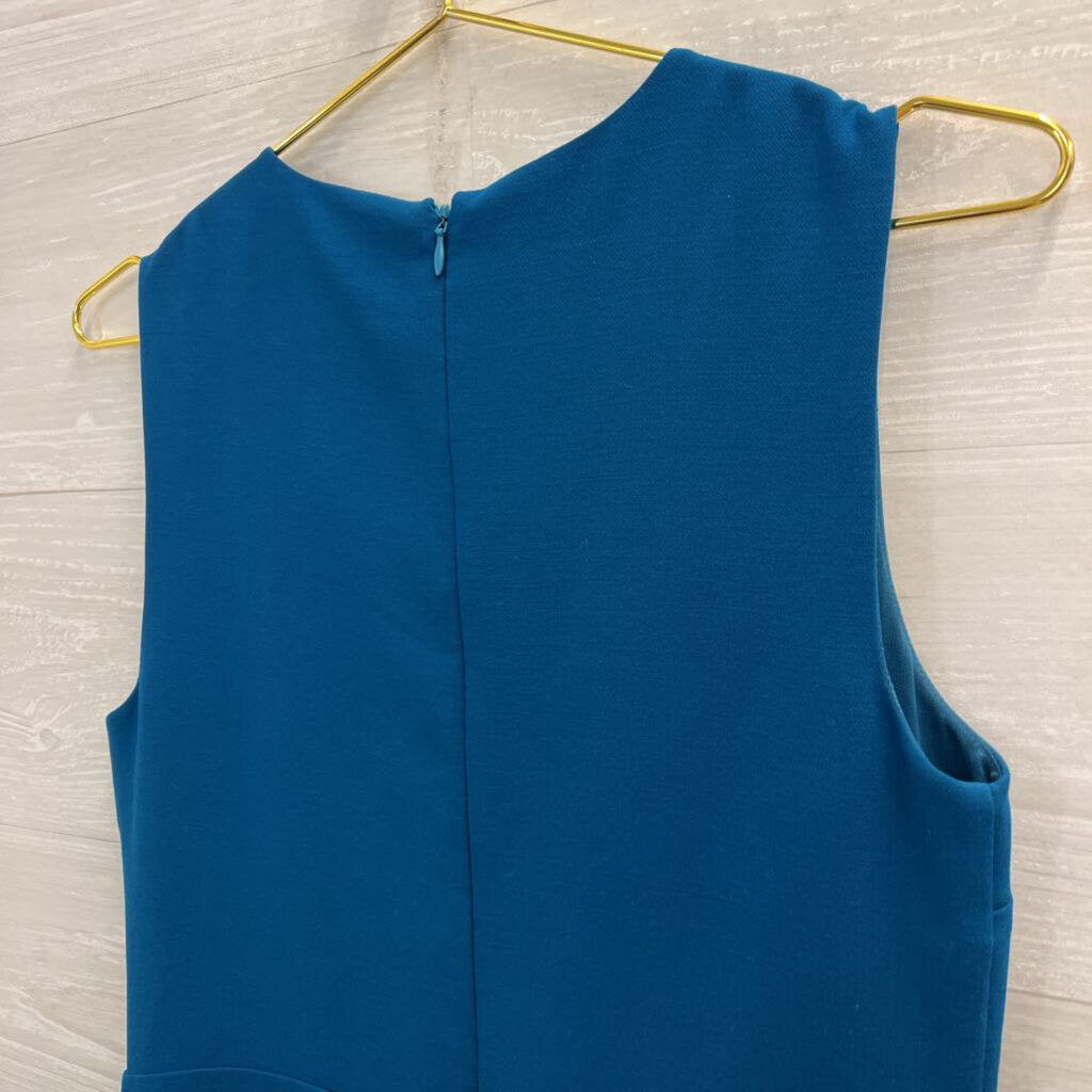Darling Blue/ Multi Cross Stitch Print Sleeveless Dress Small