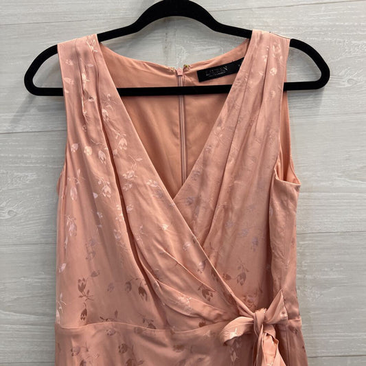 Ralph Lauren Pink Floral Print Silky Sleeveless Faux Wrap Dress 6