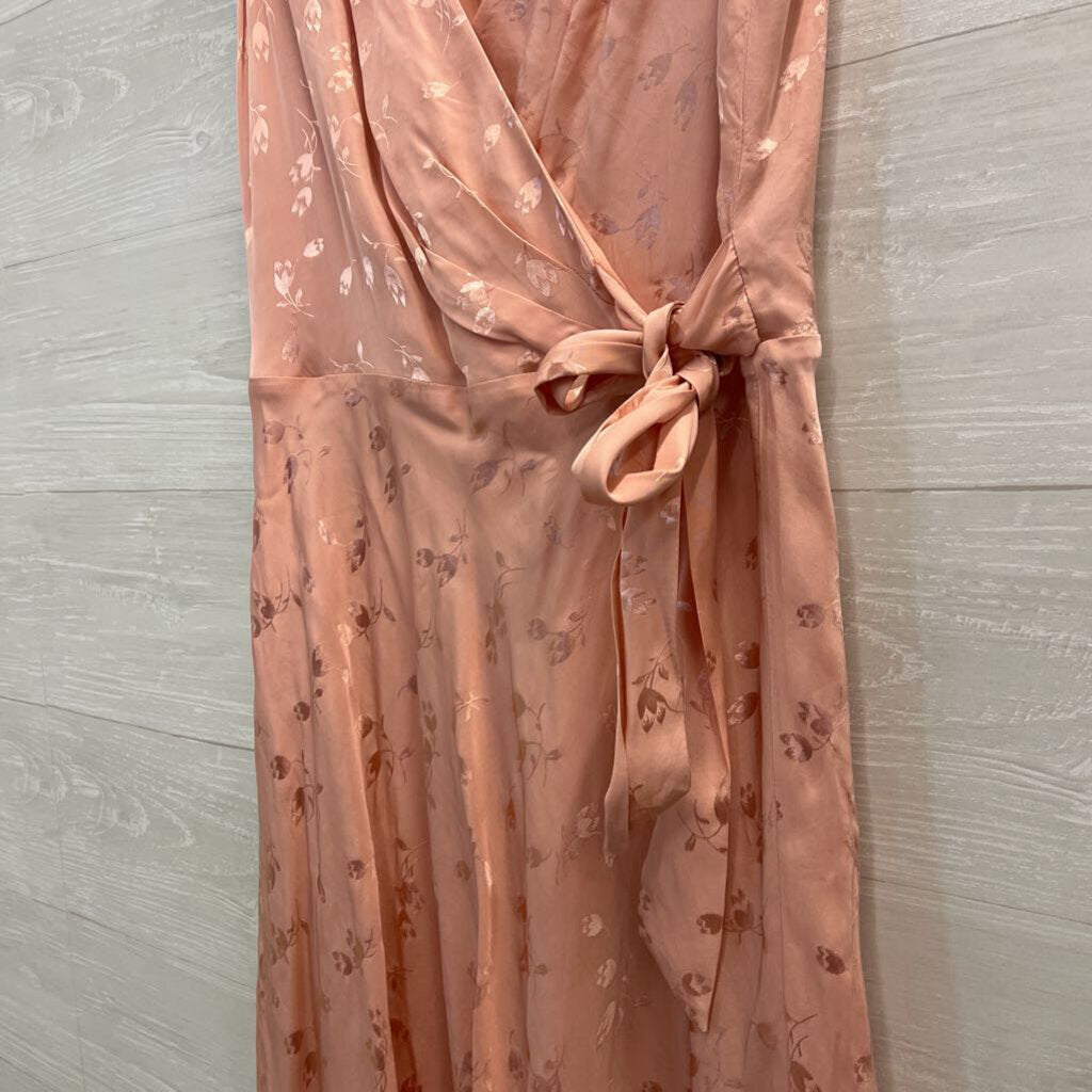 Ralph Lauren Pink Floral Print Silky Sleeveless Faux Wrap Dress 6