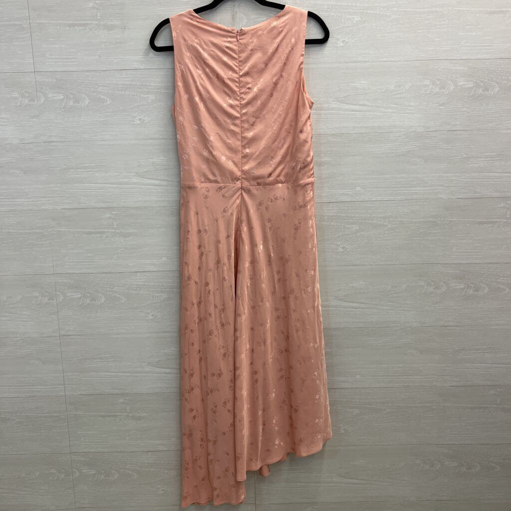 Ralph Lauren Pink Floral Print Silky Sleeveless Faux Wrap Dress 6