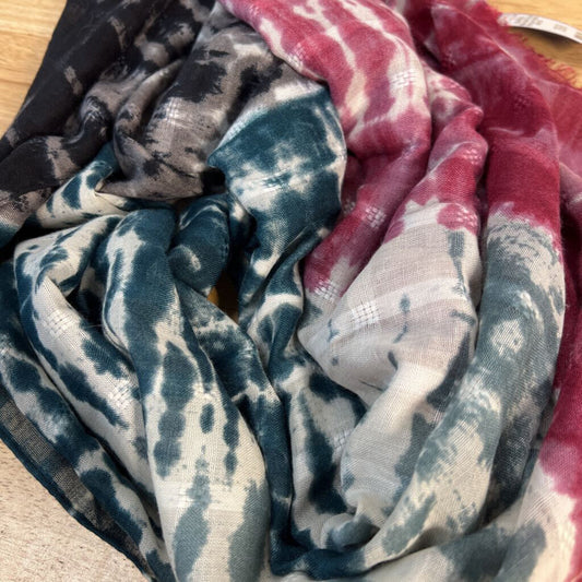 White/ Multi Tie Dye Print Scarf