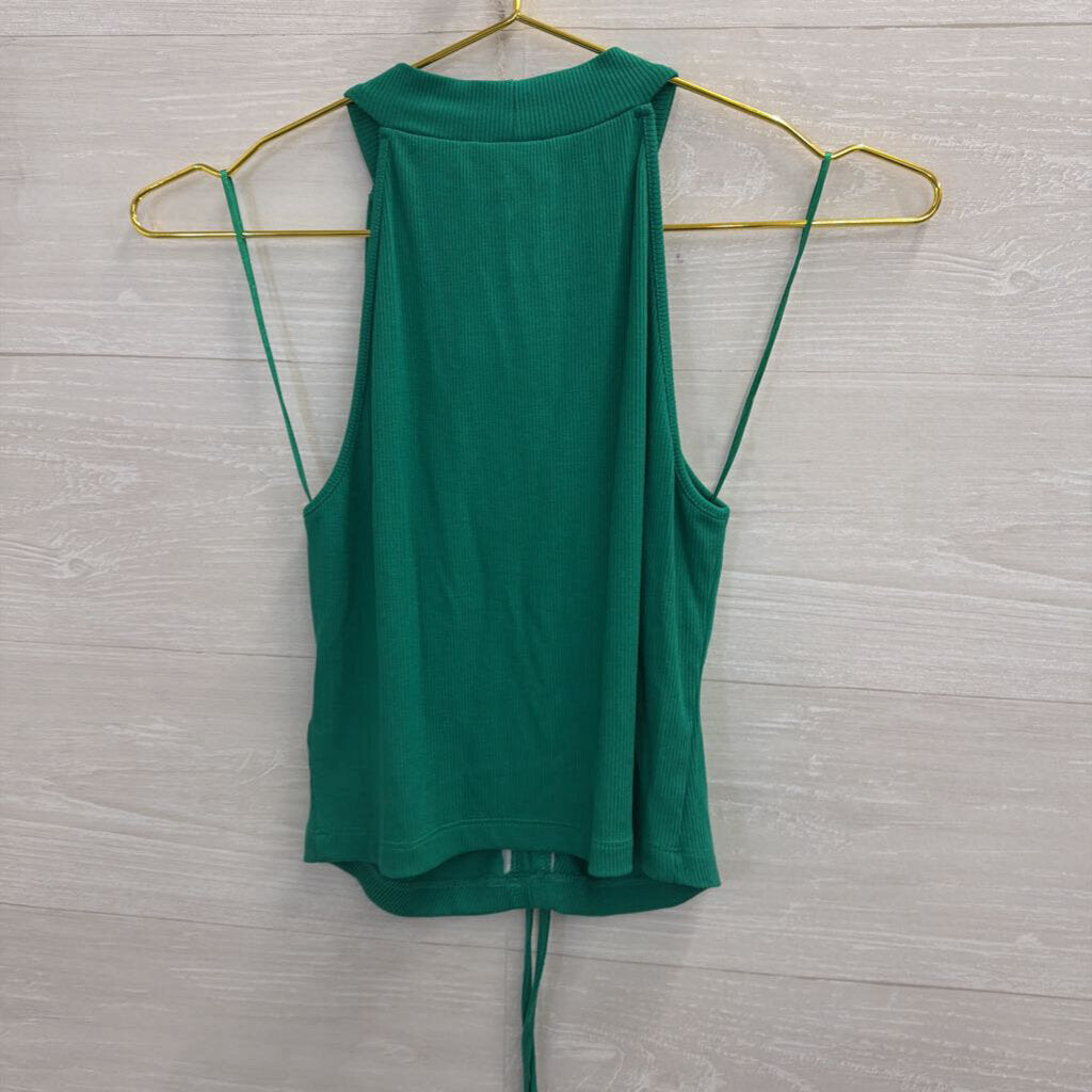 Happily Grey Green Cropped High Neck Tank Top Medium