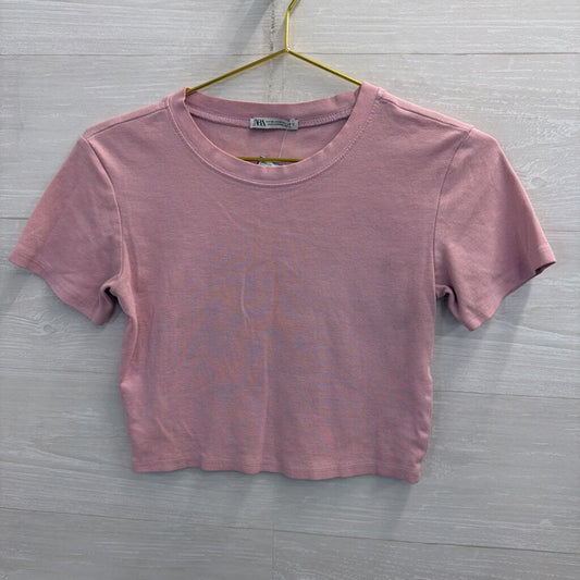 Zara Pink Cropped Short Sleeve Top Medium