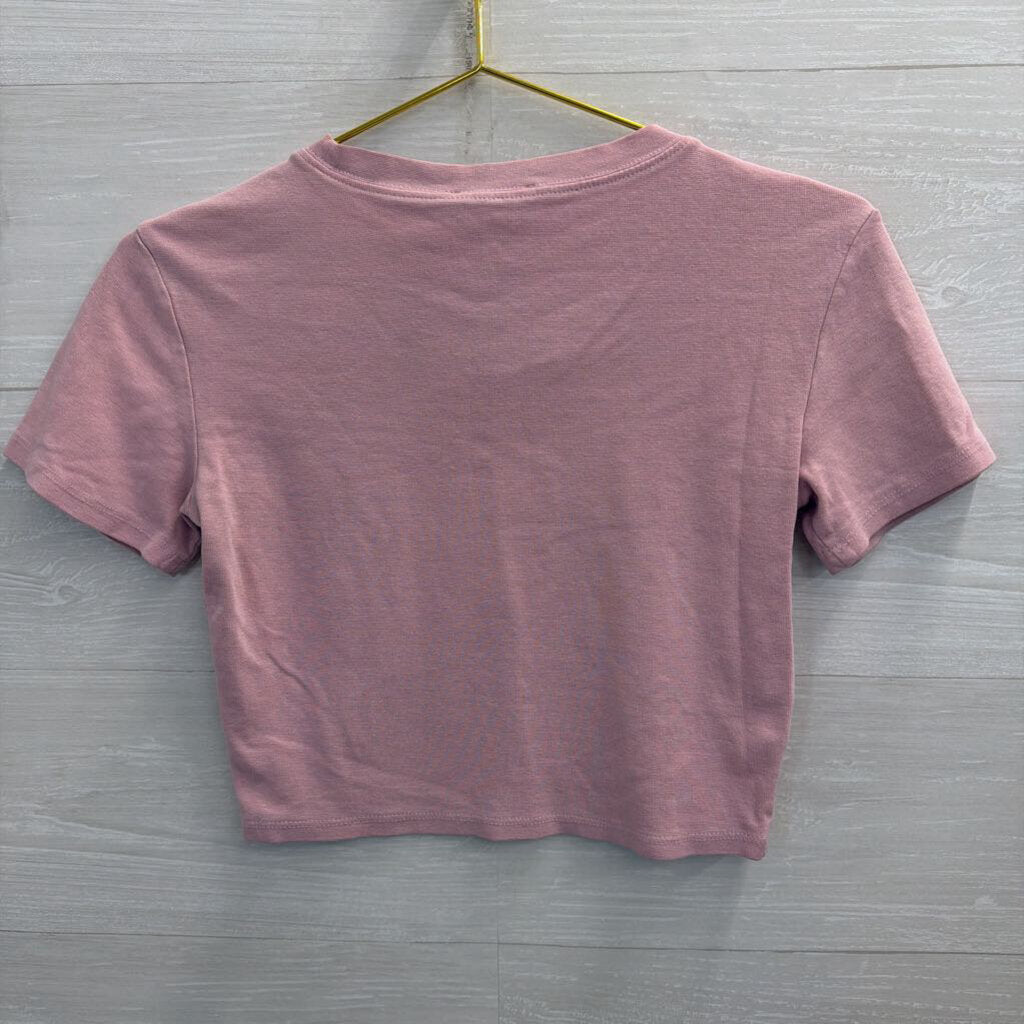 Zara Pink Cropped Short Sleeve Top Medium