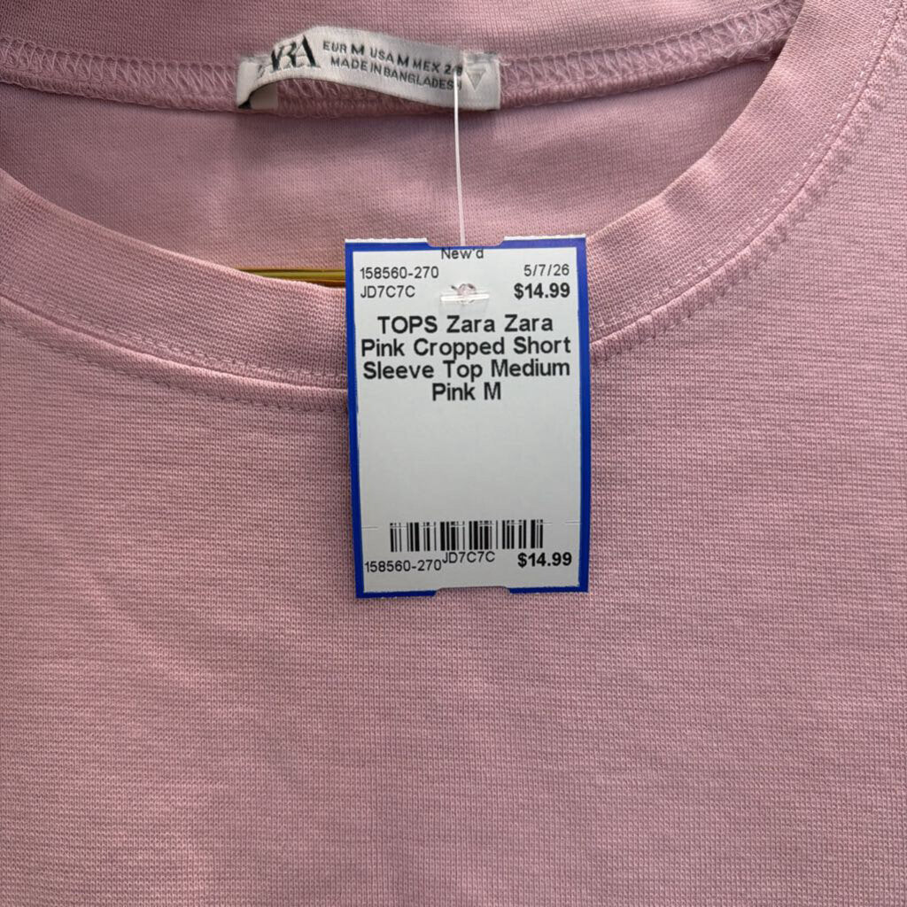 Zara Pink Cropped Short Sleeve Top Medium