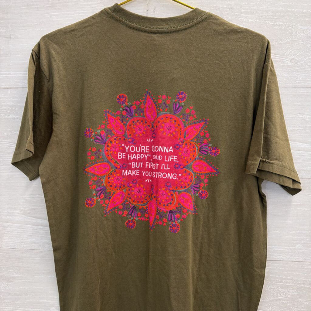 Natural Life Green/ Multi You're Gonna Be Happy Short Sleeve Graphic Tee Medium