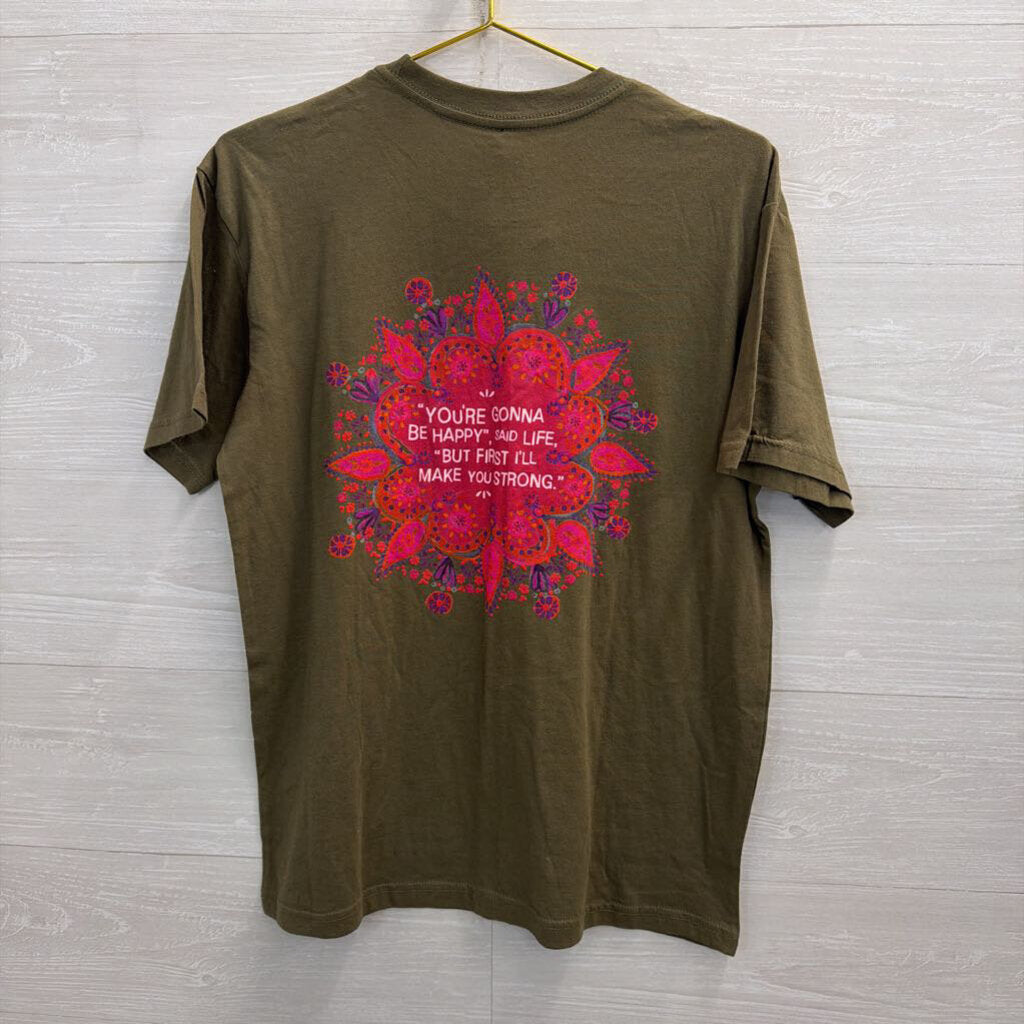 Natural Life Green/ Multi You're Gonna Be Happy Short Sleeve Graphic Tee Medium