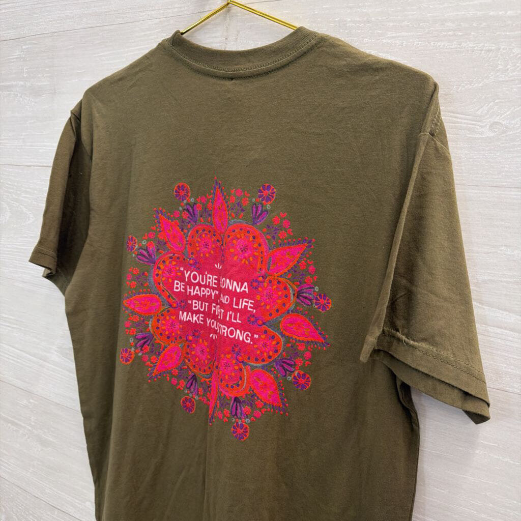 Natural Life Green/ Multi You're Gonna Be Happy Short Sleeve Graphic Tee Medium