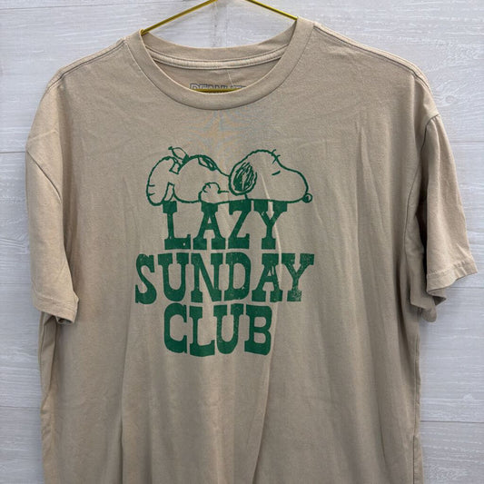 Peanuts Beige/ Green Lazy Sunday Short Sleeve Graphic Tee Large