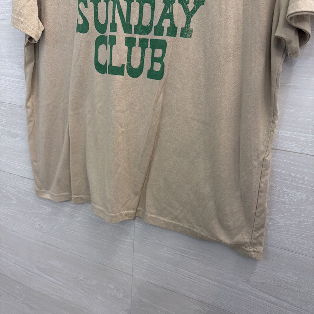 Peanuts Beige/ Green Lazy Sunday Short Sleeve Graphic Tee Large