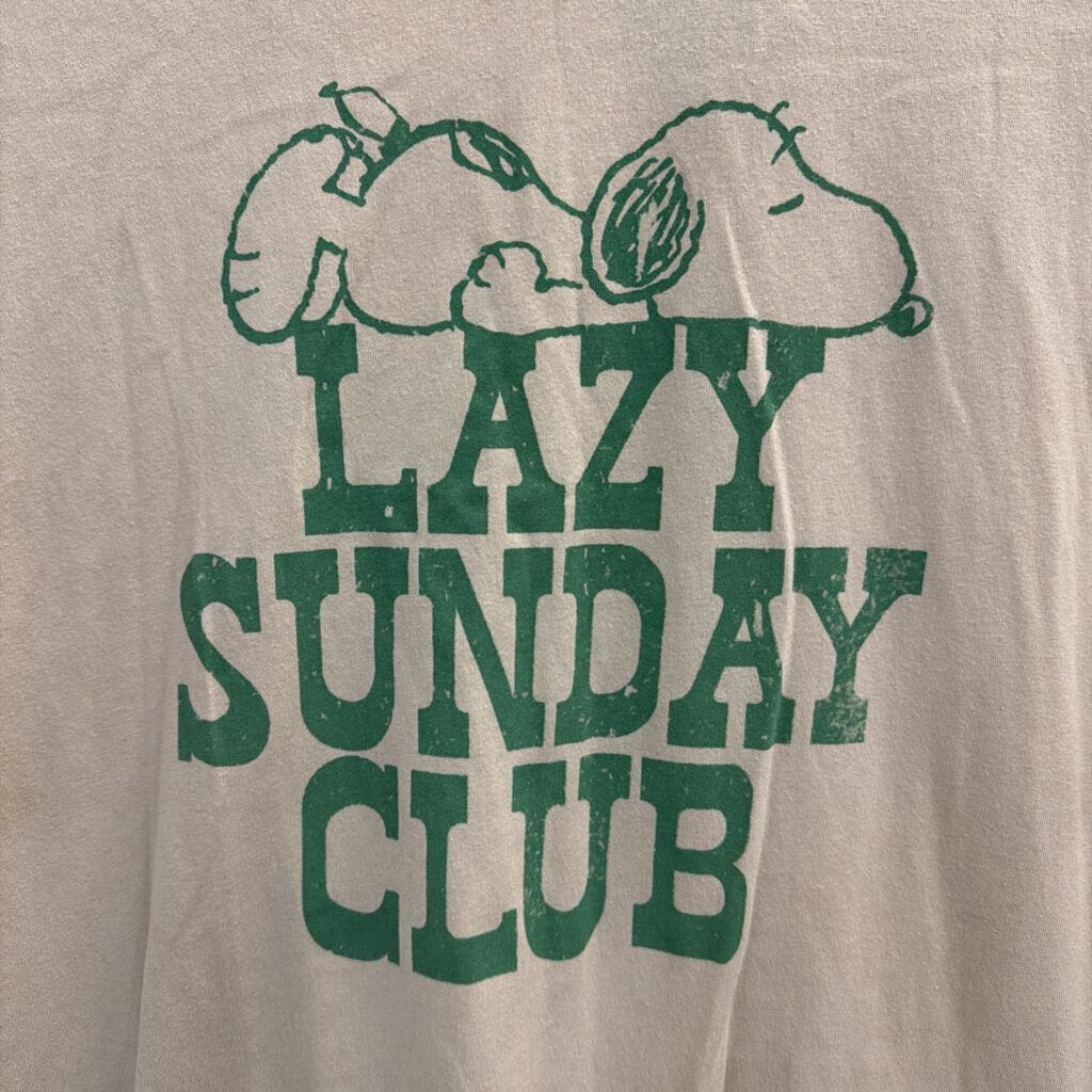 Peanuts Beige/ Green Lazy Sunday Short Sleeve Graphic Tee Large