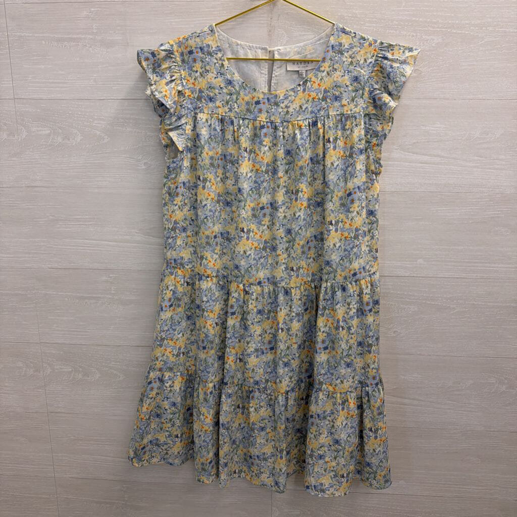 Hayden Blue Floral Print Short Sleeve Dress Large