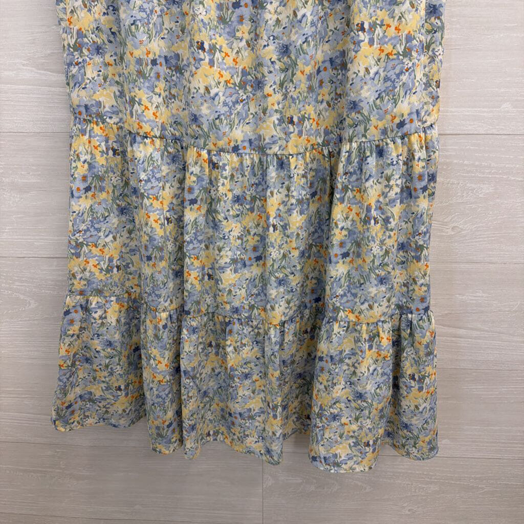 Hayden Blue Floral Print Short Sleeve Dress Large
