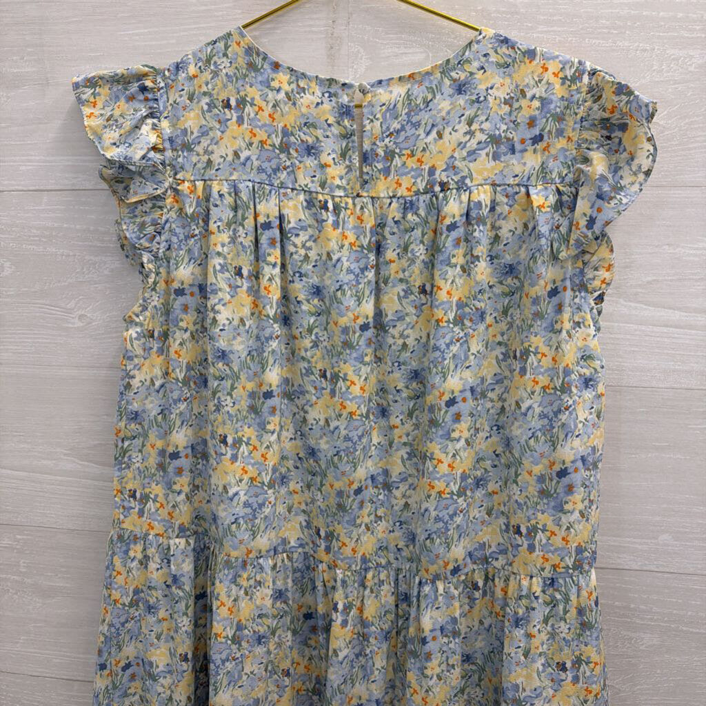 Hayden Blue Floral Print Short Sleeve Dress Large