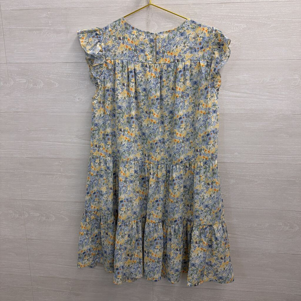 Hayden Blue Floral Print Short Sleeve Dress Large