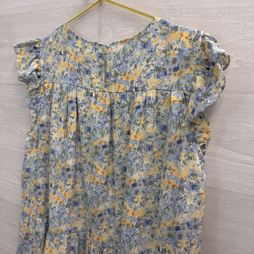 Hayden Blue Floral Print Short Sleeve Dress Large