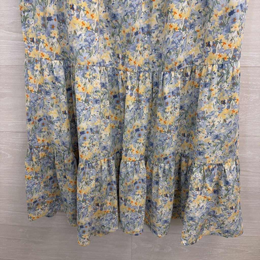 Hayden Blue Floral Print Short Sleeve Dress Large