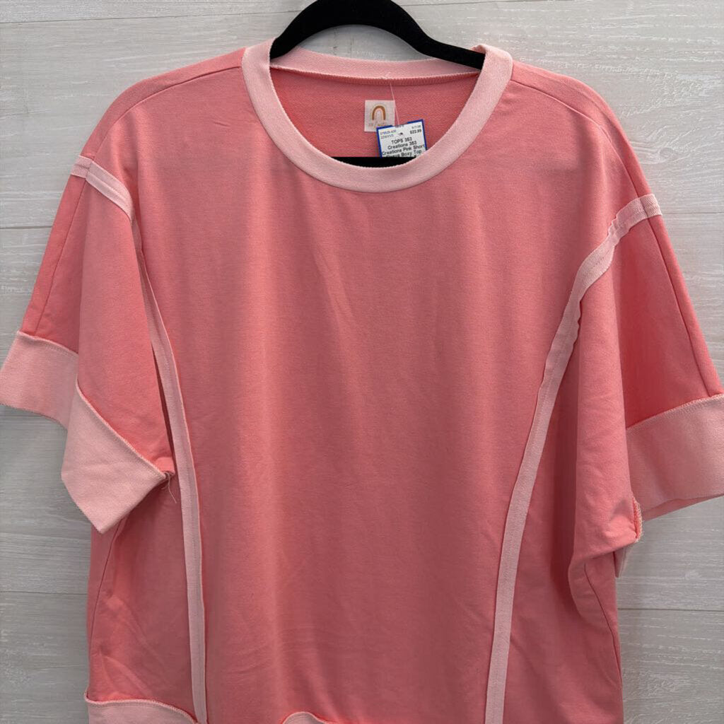 353 Creations Pink Short Sleeve Boxy Top Small