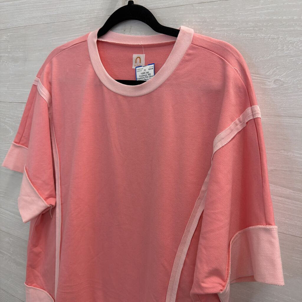 353 Creations Pink Short Sleeve Boxy Top Small