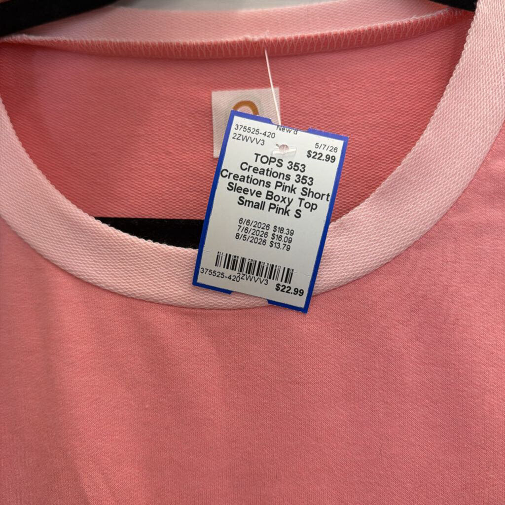 353 Creations Pink Short Sleeve Boxy Top Small