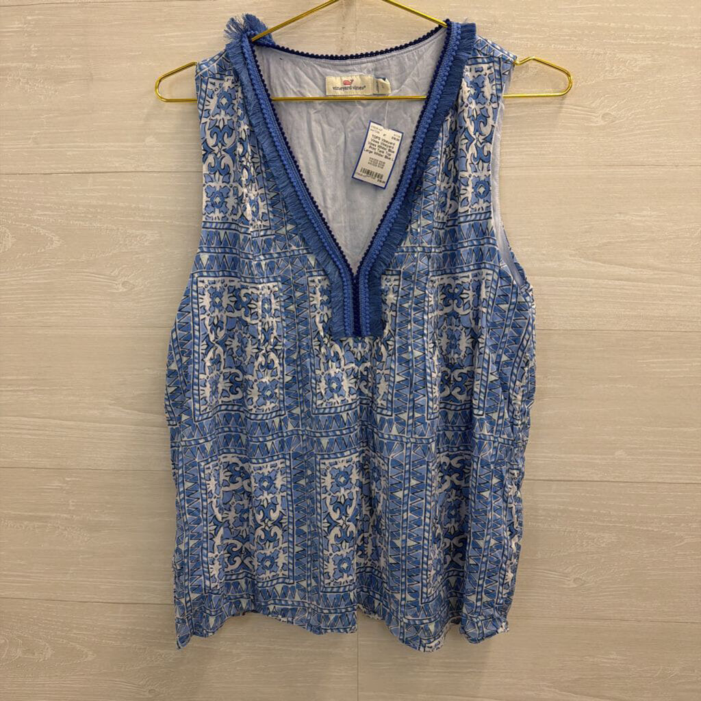 Vineyard Vines White/ Blue Print Tank Top Large