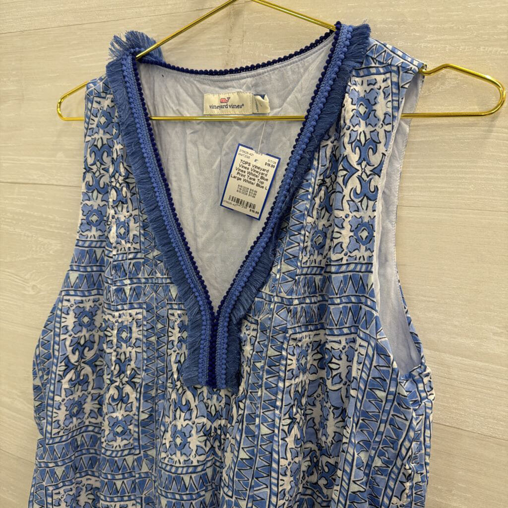 Vineyard Vines White/ Blue Print Tank Top Large