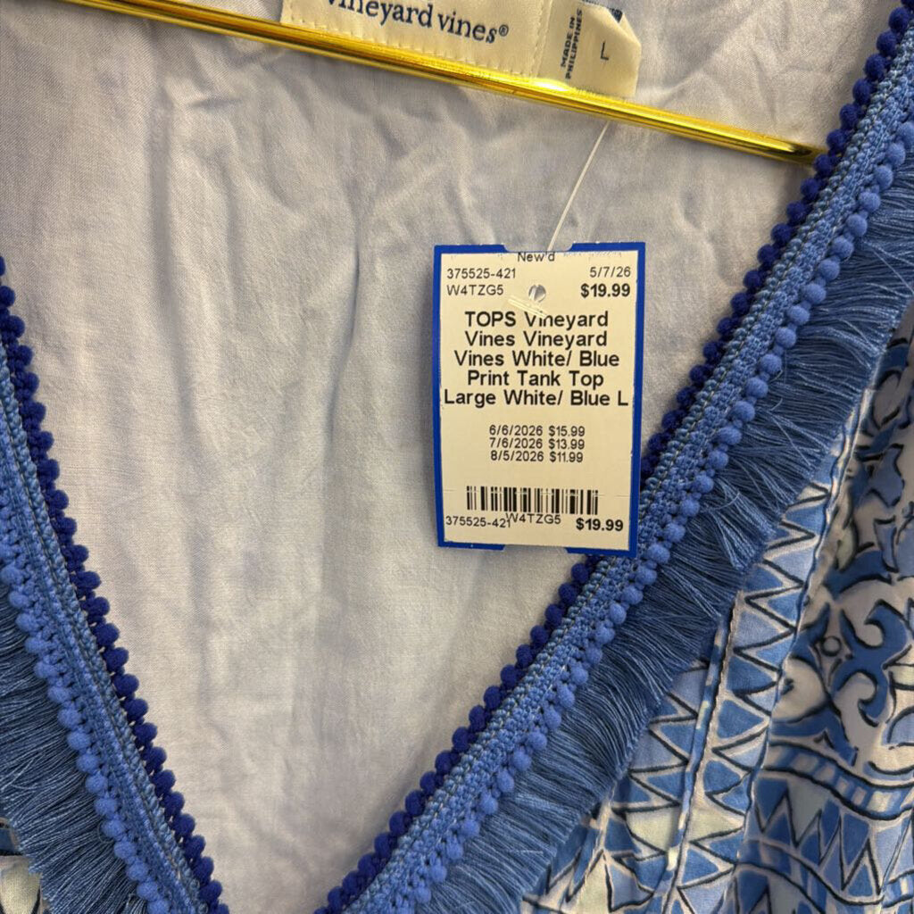 Vineyard Vines White/ Blue Print Tank Top Large