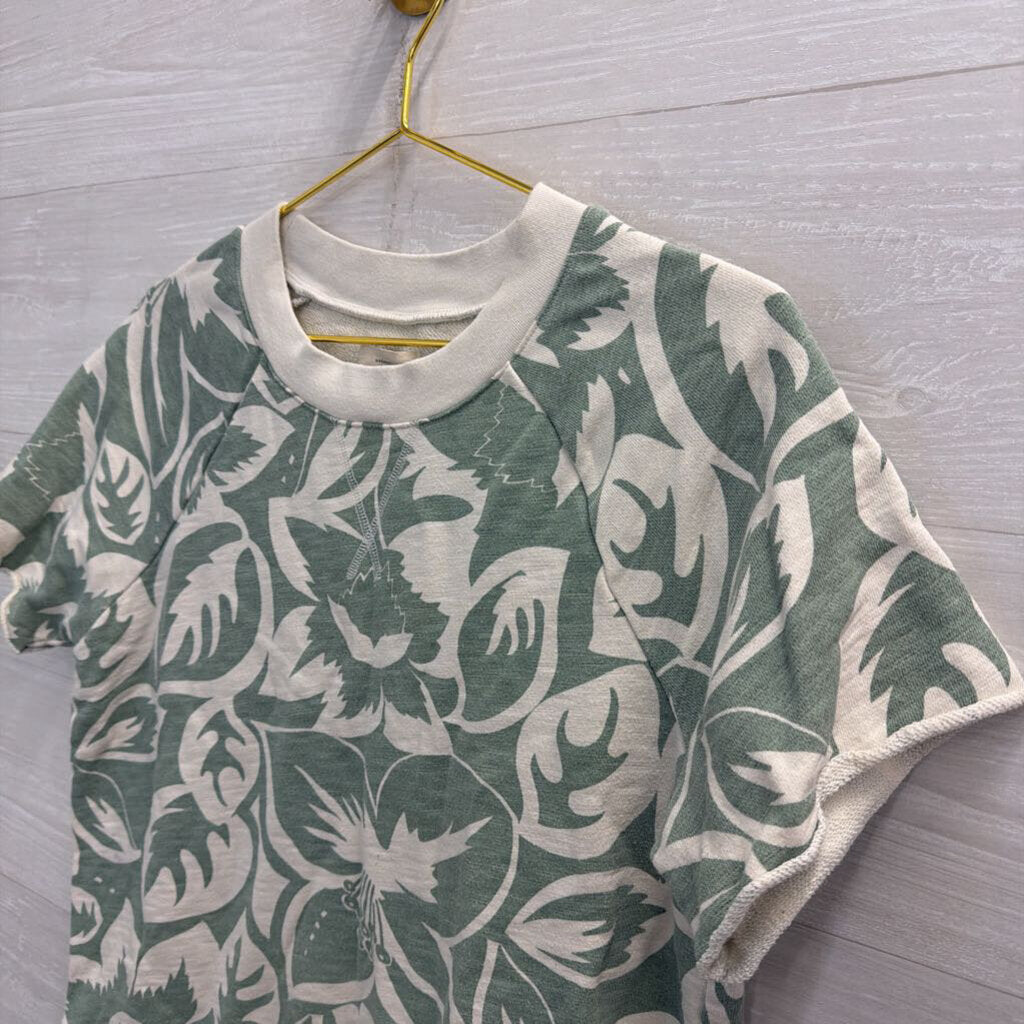 Madewell Cream/ Green Print Short Sleeve Top Small