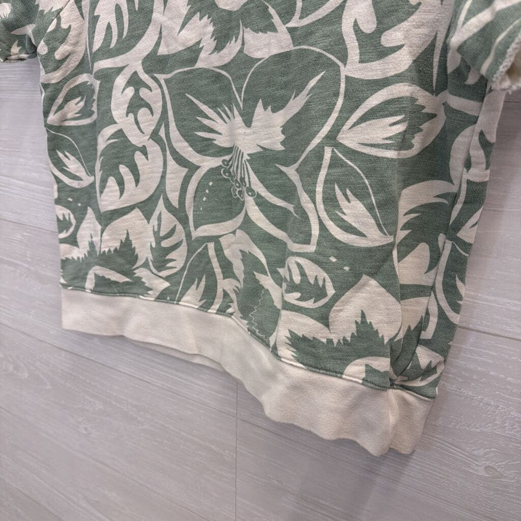 Madewell Cream/ Green Print Short Sleeve Top Small