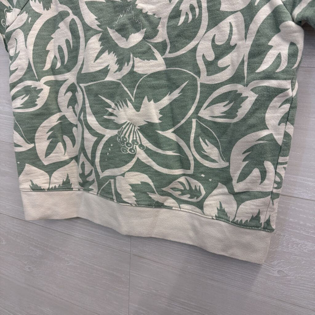 Madewell Cream/ Green Print Short Sleeve Top Small
