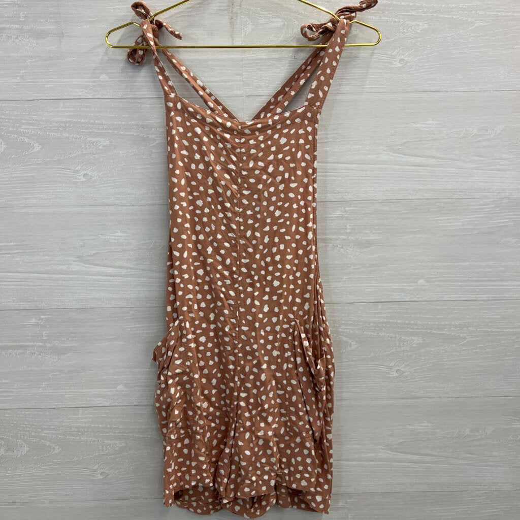 Aerie Brown/ White Dot Print Romper Large