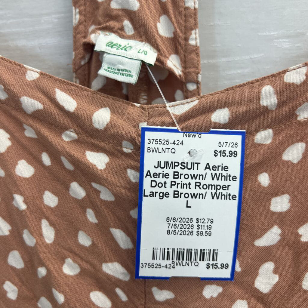 Aerie Brown/ White Dot Print Romper Large