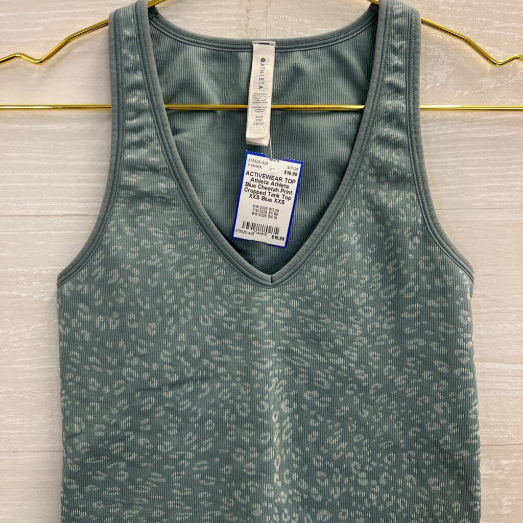 Athleta Blue Cheetah Print Cropped Tank Top XXS