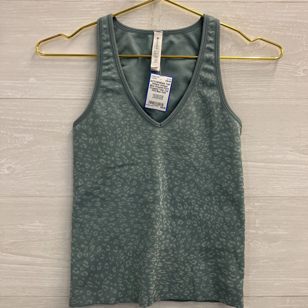 Athleta Blue Cheetah Print Cropped Tank Top XXS