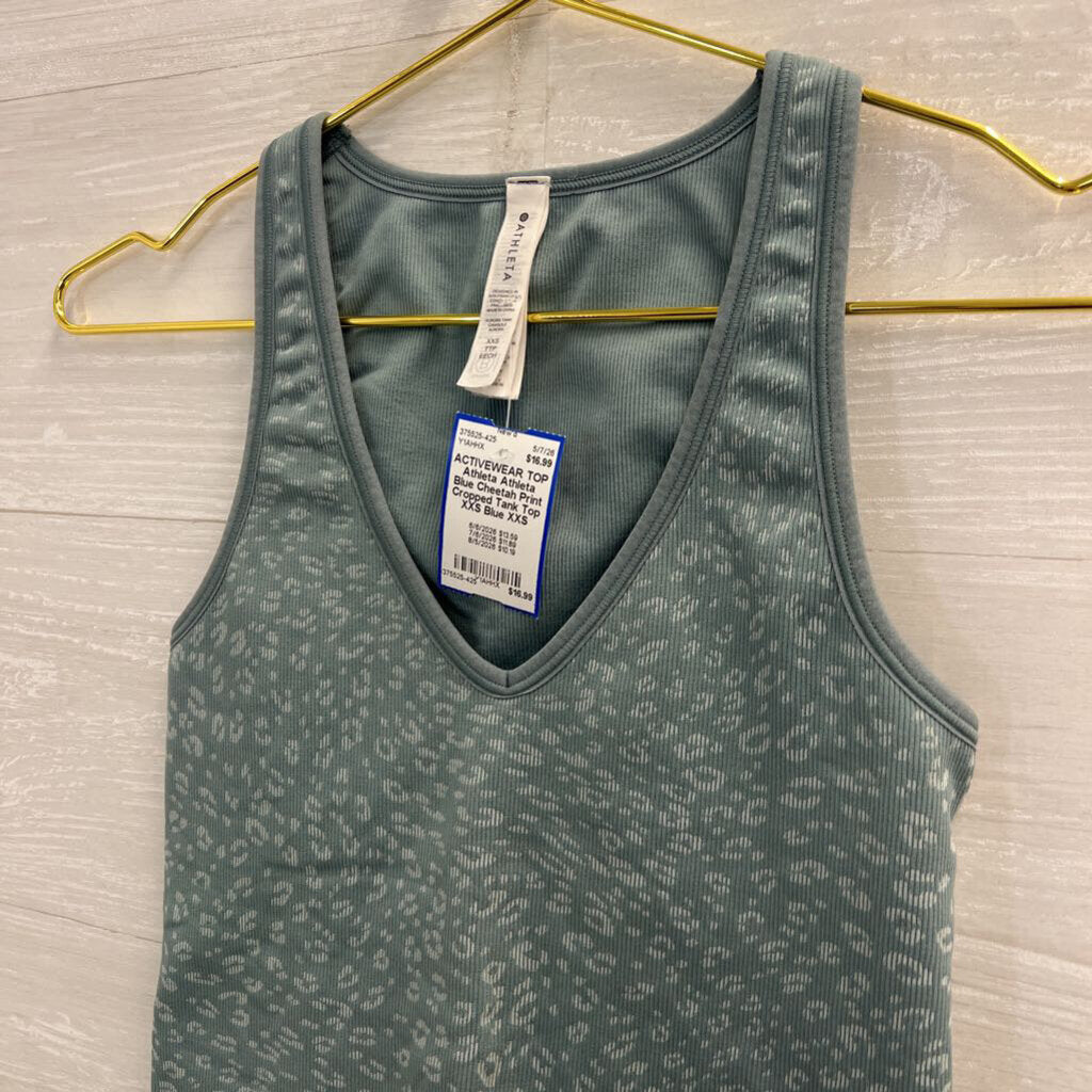 Athleta Blue Cheetah Print Cropped Tank Top XXS