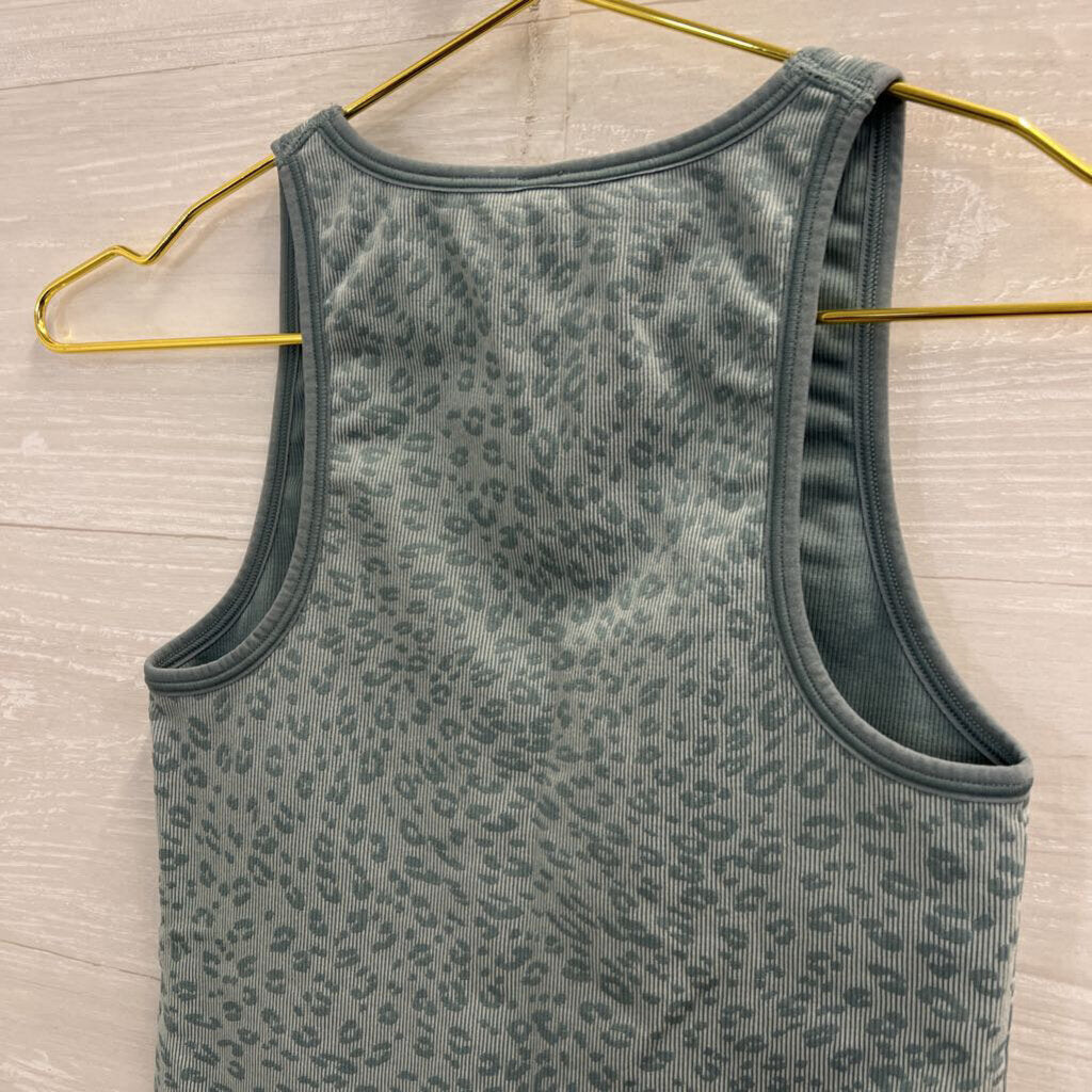 Athleta Blue Cheetah Print Cropped Tank Top XXS