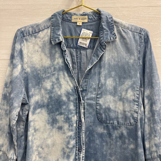 Cloth and Stone Blue Acid Wash Long Sleeve Button Down Top Medium