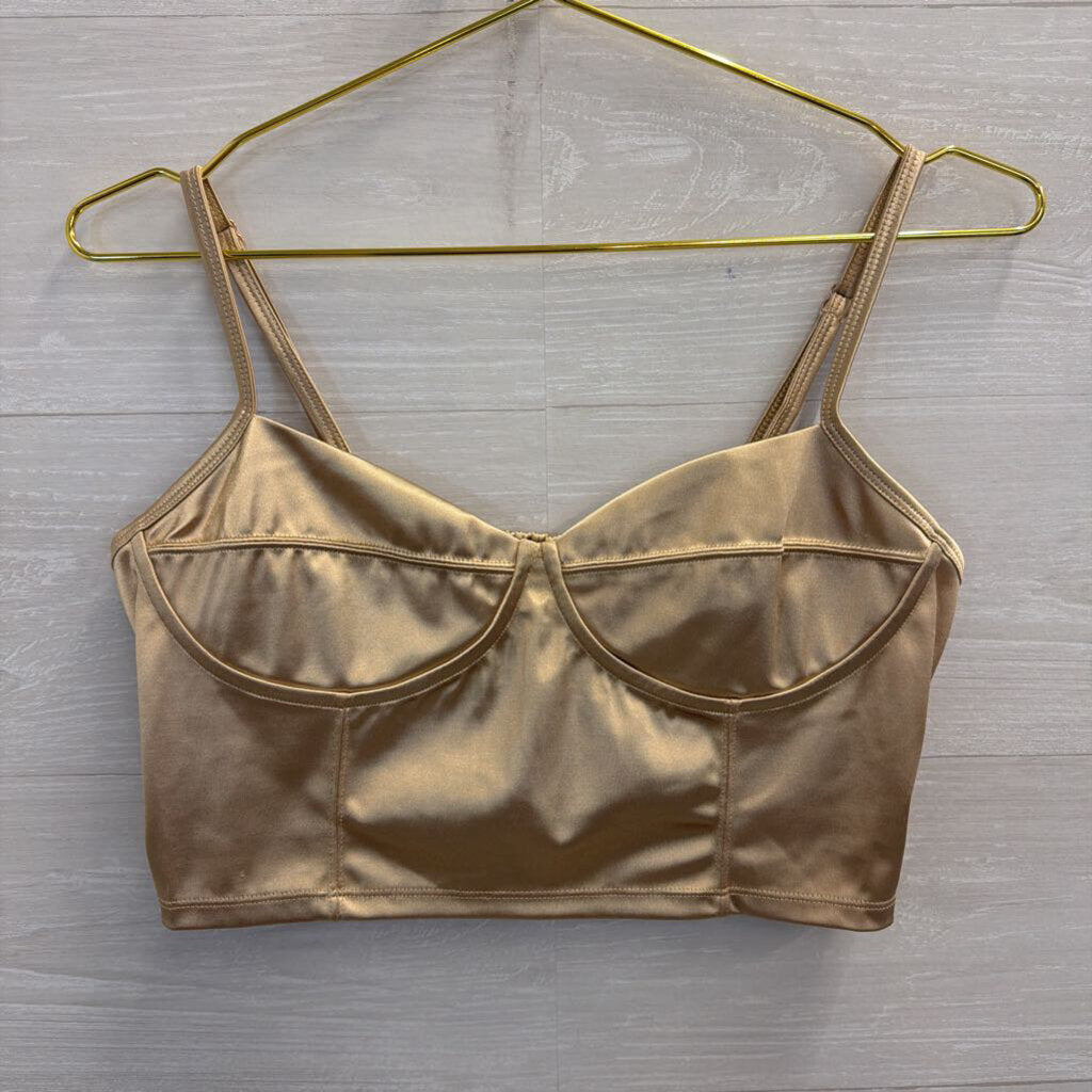 Intimately Free People Gold Silky Cropped Corset Tank Top Large