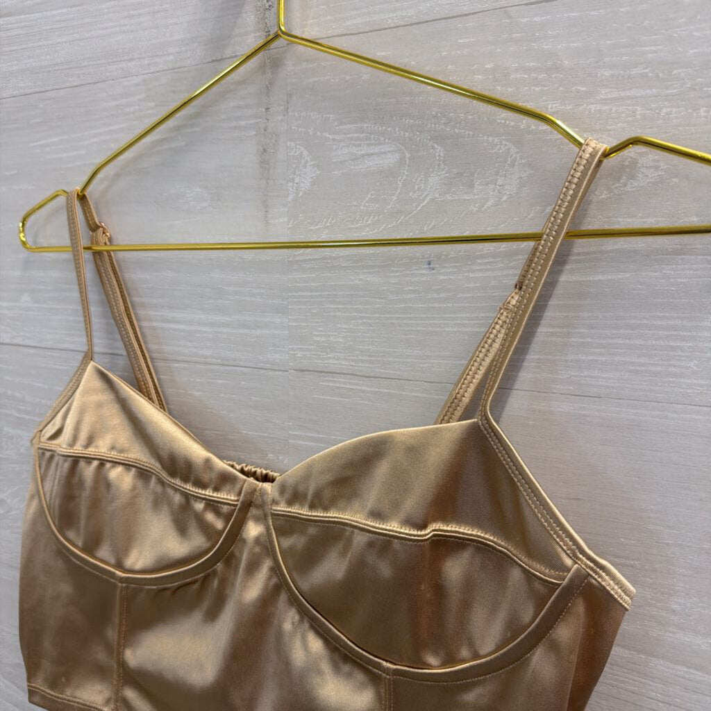 Intimately Free People Gold Silky Cropped Corset Tank Top Large