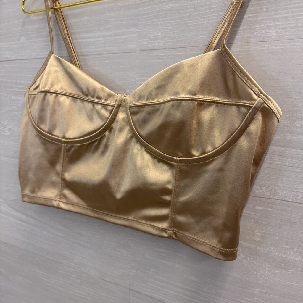 Intimately Free People Gold Silky Cropped Corset Tank Top Large
