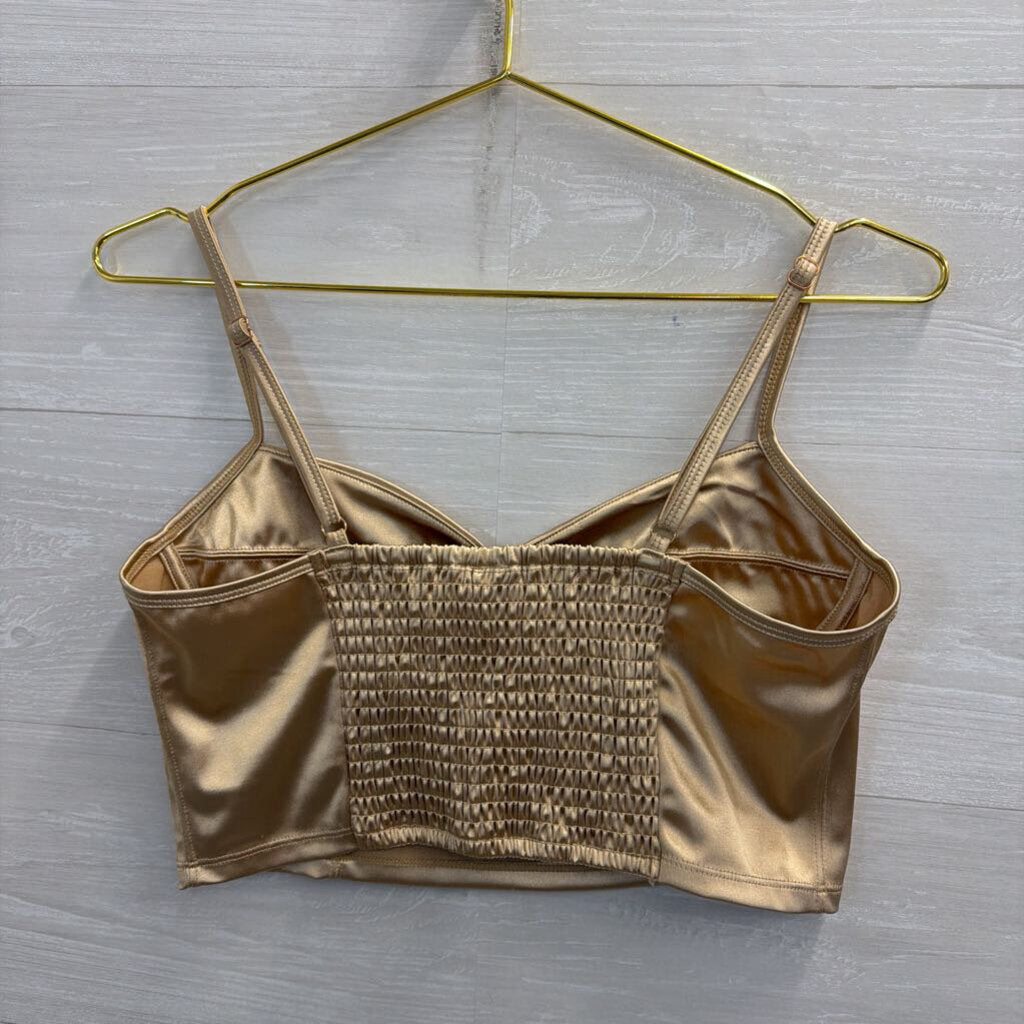 Intimately Free People Gold Silky Cropped Corset Tank Top Large