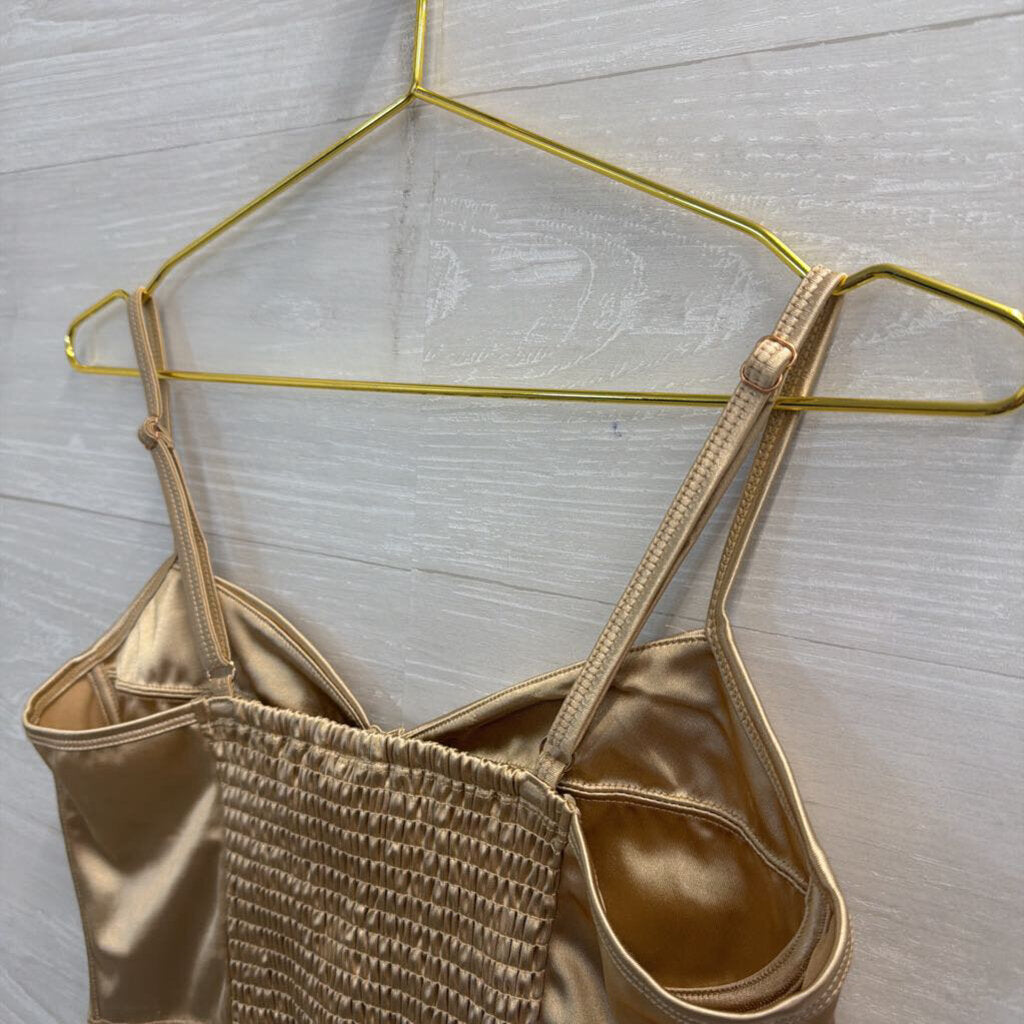 Intimately Free People Gold Silky Cropped Corset Tank Top Large